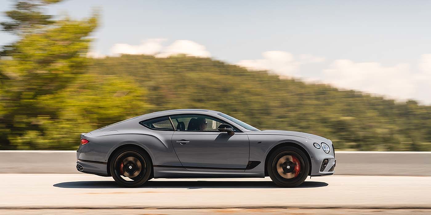 Bentley Beirut Bentley Continental GT S coupe in Cambrian Grey paint profile dynamic driving