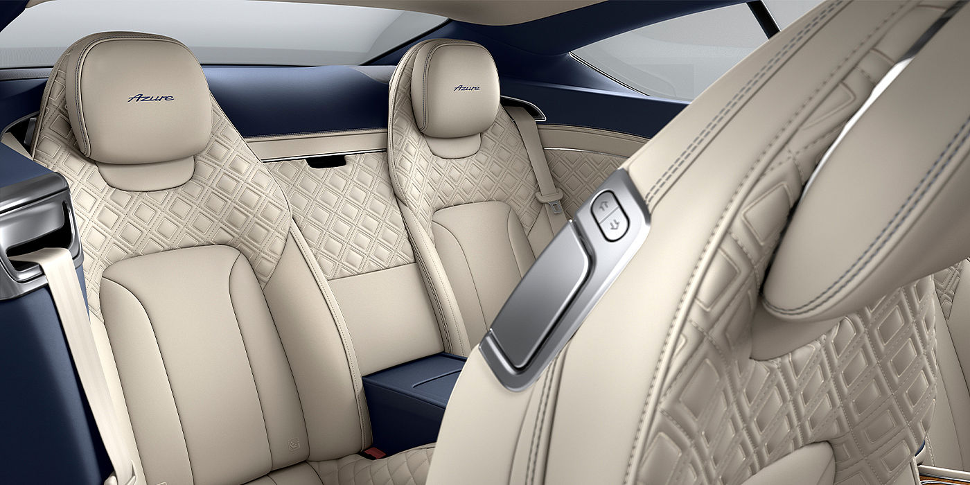 Bentley Beirut Bentley Continental GT Azure coupe rear interior in Imperial Blue and Linen hide