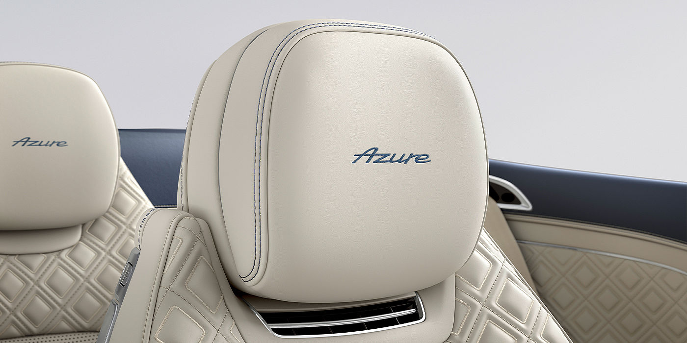 Bentley Beirut Bentley Continental GTC Azure convertible seat detail in Linen hide with Azure emblem