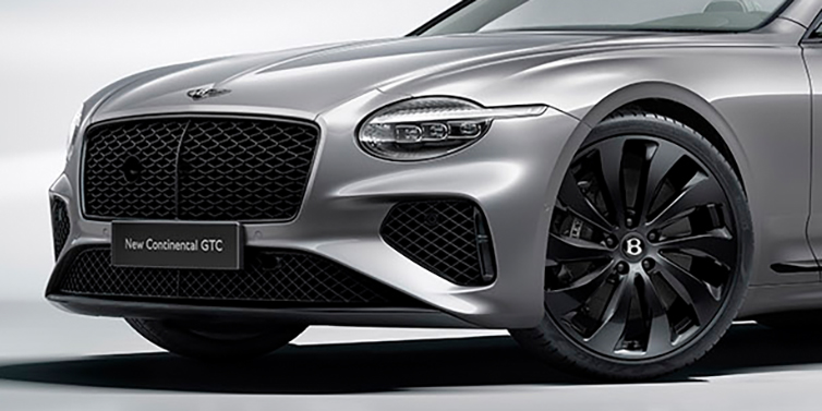 Bentley Beirut New Bentley Continental GTC bonnet in Silverlake paint and Black Specification, featuring black 22 inch ten spoke wheels and black matrix grille and exterior finishes